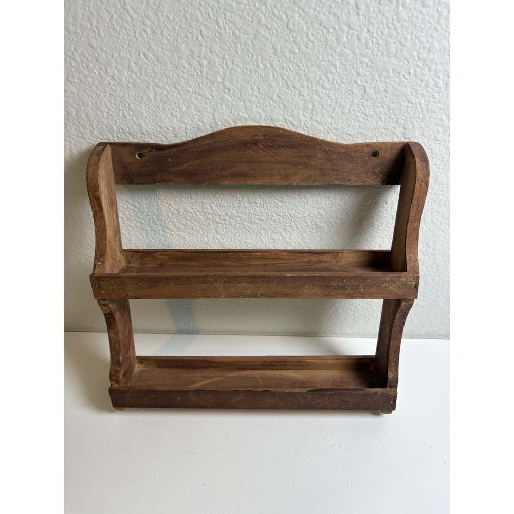 Vintage Solid Wood 2 Tier Wall Shelf Spice Rack